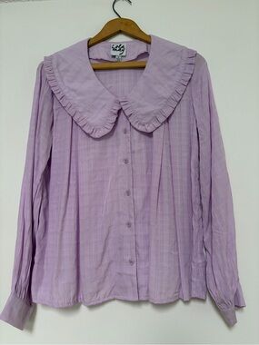 Lola May Lavender Ruffle Collar Button-Down Blouse 8